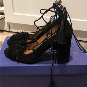 Aquazzura lace up black suede pumps Size 37